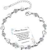 EXGOX Silver Bracelet for Women,925 Sterling Silver Love Heart Bracelet Shiny Crystal Diamond Adjustable Heart Bracelet for Women Girls