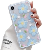 LSOUGUK Compatible with iPhone XR Case for Women Girl,Cute Floral Flower Pattern Protection Case Fashion Slim Soft Silicone TPU Protective Shockproof Cover for iPhone XR 6.1＂-Blue