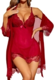 RSLOVE Sexy Lingerie for Women Lace Babydoll with Robe Nightdress Sleepwear
