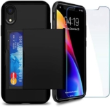 iPhone XR Case with Card Holder and[ Screen Protector Tempered Glass x2Pack] SUPBEC i Phone xr Wallet Case Cover with Shockproof Silicone TPU + Anti-Scratch Hard PC – Full Protective (Black))