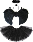 Adult Dark Angel Costume Set for Womens – Black Wings Tutu and Halo Fallen Angel For Halloween