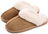 Misolin Womens Slipper Memory Foam Fluffy Slip-on House Suede Fur Lined/Anti-Skid Sole, Indoor & Outdoor