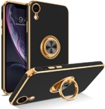 BENTOBEN iPhone XR Case with Ring, Phone case for iPhone XR, Holder Edge Plating Rotation Kickstand Soft Silicone TPU Bumper Slim Flexible Shockproof Protective Cover for iPhone XR 6.1 Black