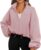 Famulily Womens Cropped Fleece Sweatshirt Long Sleeve Zip Up Crop Workout Tops With Drawstring