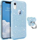 DOMAVER iPhone XR Case Glitter Bling Sparkle Shiny Cute Flexible Bumper Shockproof Slim Soft Rubber Smooth Extra Ring Holder Kickstand for Girls Women 6.1 inch – Blue