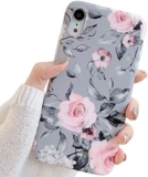ZTUOK Compatible with iPhone XR Case for Girls, Flexible Soft Slim Fit Full-Around Protective Cute Shell Flowers Phone Case Cover with Purple Floral and Gray Leaves Pattern for iPhone XR 6.1 Inch