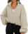 Famulily Womens Cropped Fleece Sweatshirt Long Sleeve Zip Up Crop Workout Tops With Drawstring