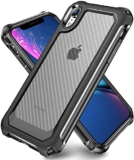 SUPBEC iPhone XR Case, Slim Hard Carbon Fibre Shockproof Protective Cover [Military Grade Drop Protection] [Anti Scratch&Fingerprint], iPhone XR Case and Screen Protector [x2], 6.1″, Black