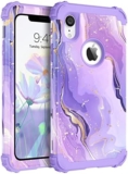 BENTOBEN iPhone XR 6.1 inch Case Marble, Phone Case for iPhone XR Three Layers Heavy Duty Shockproof Hard PC Soft TPU Cover Bumper Patterned Glitter Gold Purple Marble Protective Case for iPhone XR