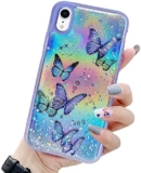 LCHULLE for iPhone Xr Case Cute Girls Women Iridescent Butterfly Design Laser Bling Glitter Stars Soft TPU Bumper Protective Phone Case for iPhone Xr-Purple