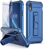 ORETECH Designed for iPhone XR Case,and[2 x Tempered Glass Screen Protectors] [Heavy Duty Protection] [Kickstand & Phone Holder] 5 in 1 Full Body Shockproof Protective Cover for iPhone Xr – Navy Blue