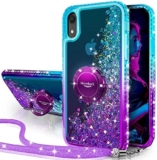 Miss Arts for iPhone XR Case, [Silverback] Moving Liquid Holographic Sparkly Glitter Case With Kickstand, Bling Diamond Ring Stand Slim Protective for Girls Women for iPhone XR Case -Purple