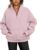 Jhsnjnr Women’s Quarter Zip Jumpers Fleece Lined Pullover Sweater Tops Plain Oversized Sweatshirts