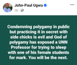 Condemning polygamy in public but practicing it in secret with side chicks is evil