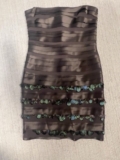 BCBGMAXAZRIA Strapless Brown Mini Bodycon Silk Chiffon Feather Dress Sz 4